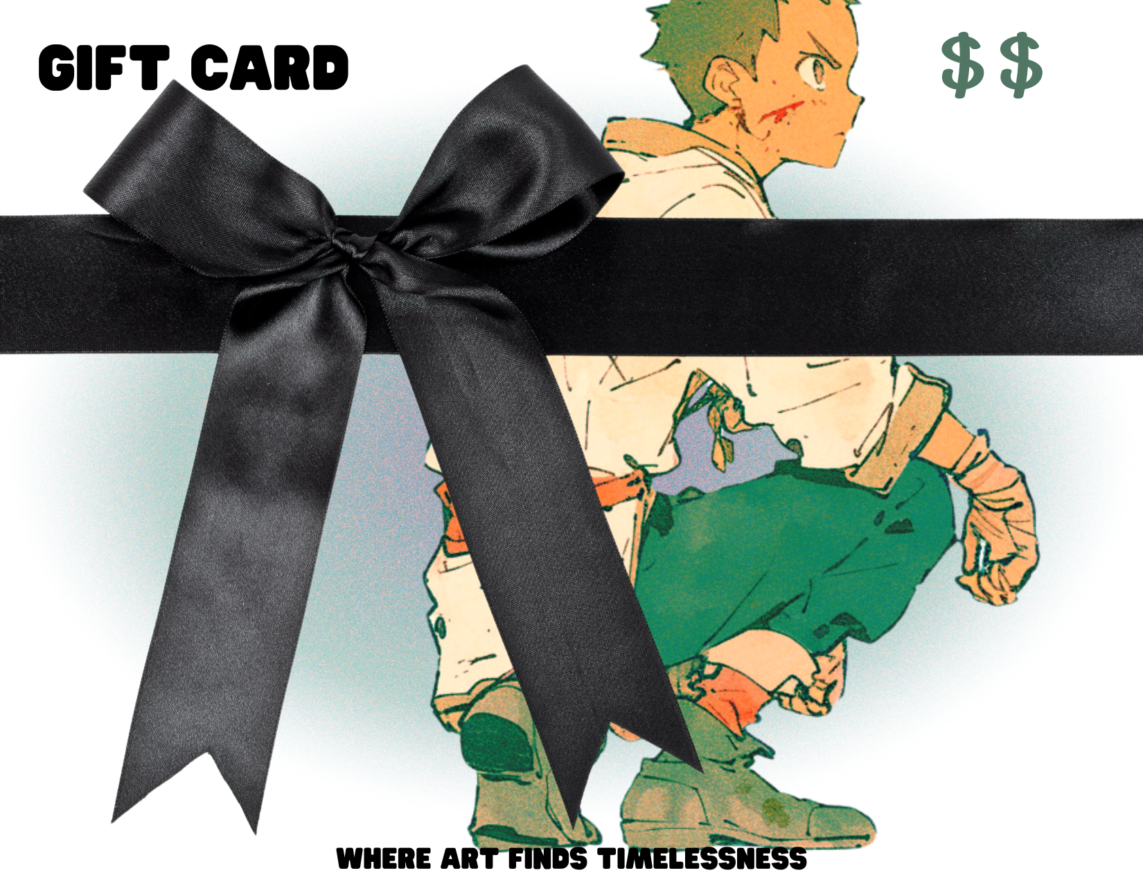 10NECTAR gift card featuring an illustrated green-haired character wrapped with a black ribbon