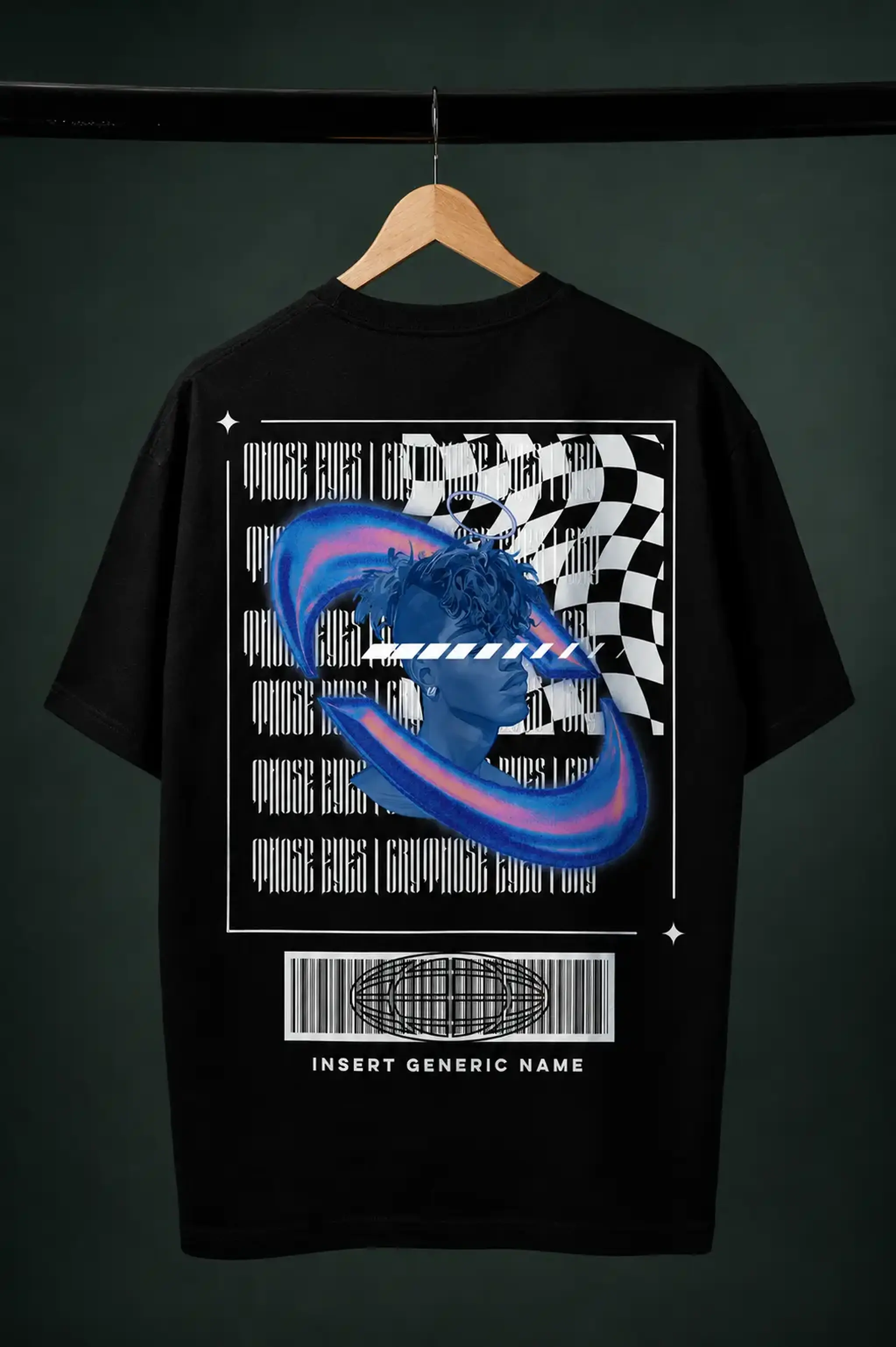Black 10NECTAR shirt with blue character artwork and graphic lettering