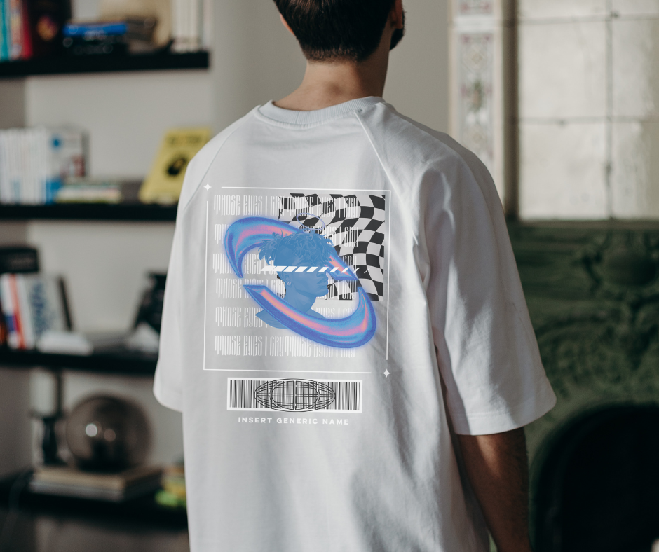Model styling the 10NECTAR graphic on a white shirt