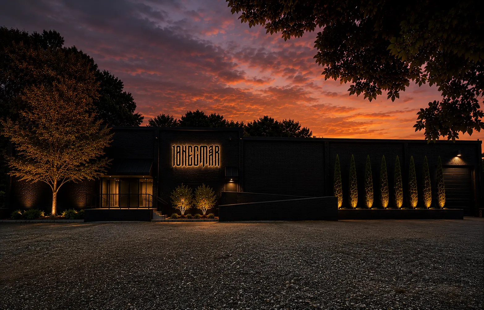 Concept rendering of the future Nectarium arthouse exterior at sunset
